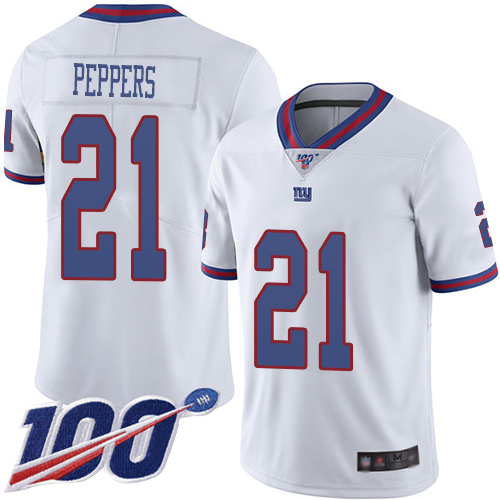 Men New York Giants #21 Jabrill Peppers Limited White Rush Vapor Untouchable 100th Season Football NFL Jersey->youth nfl jersey->Youth Jersey